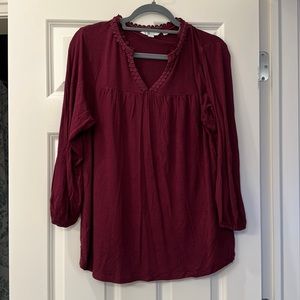 Boden Maroon Blouse with Lace Collar